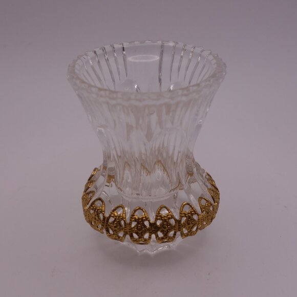 Set of Three(3) Crystal Toothpick Holders with Gold Color Metal Decoration - Picture 7 of 13
